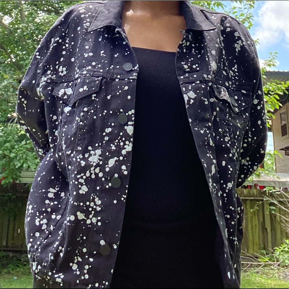 levi strauss black denim jacket with black splats